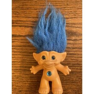 Ace Novelty 4" Troll Doll Blue Hair  Heart Stone Treasure Troll Nude